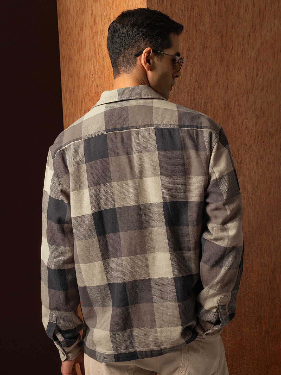 LOCOMOTIVE Premium Oversized Dobby Textured Checked Utility Pocket Overshirt
