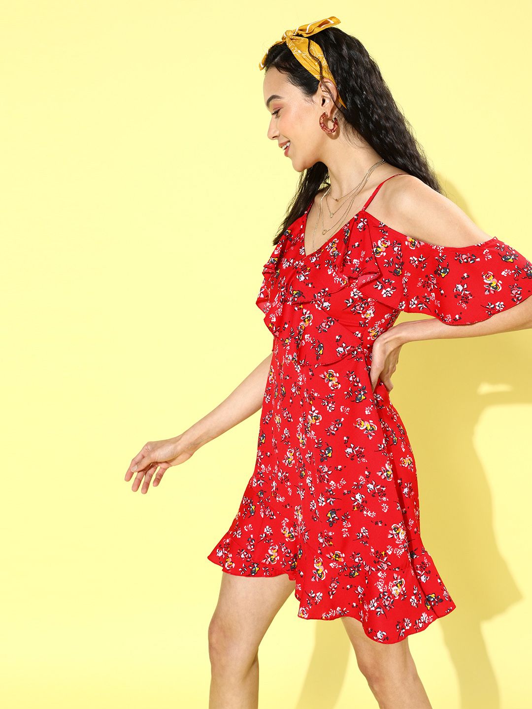Berrylush Women Red Floral Printed Fit and Flare Dress