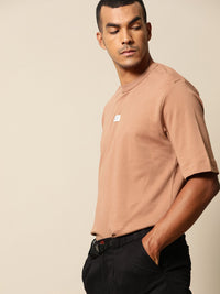 Mr Bowerbird Men Peach-Coloured Pure Cotton Philosophy Crew Neck Oversized Pure Cotton T-shirt