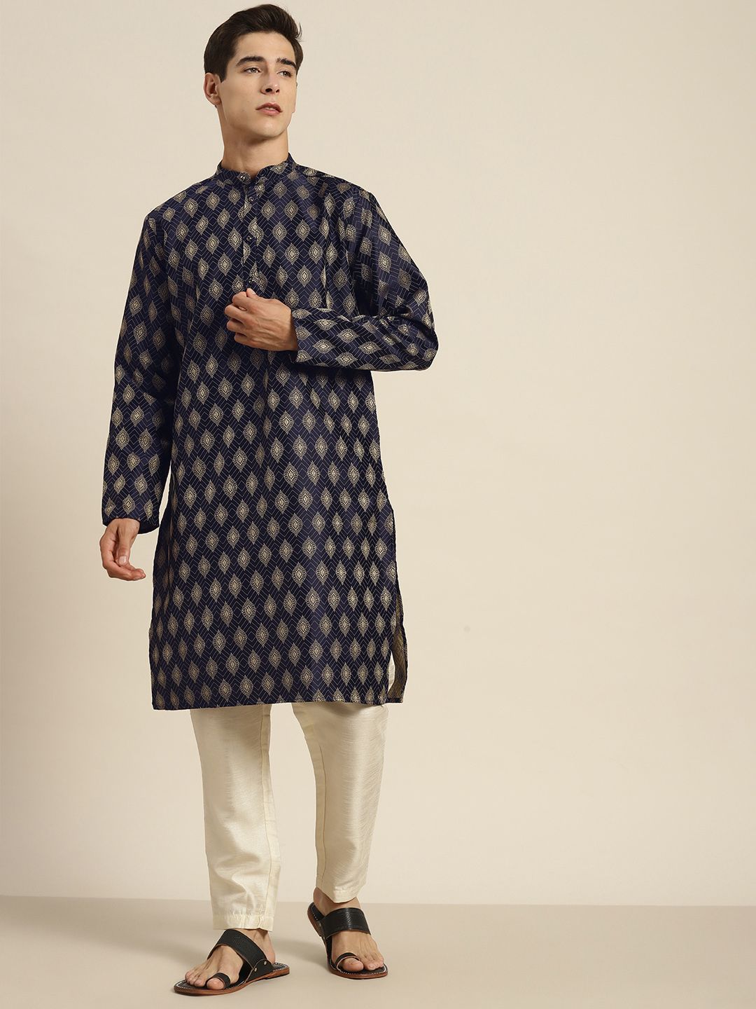 SOJANYA Ethnic Motifs Silk Cotton Indigo Kurta