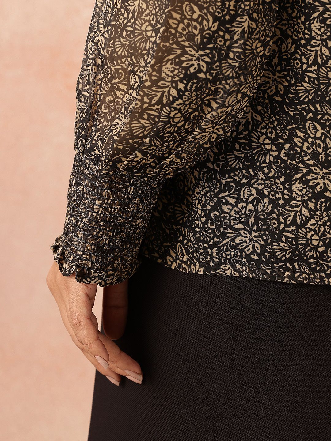 all about you Plus Size Floral Print Sheer Shirt Style Top