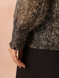 all about you Plus Size Floral Print Sheer Shirt Style Top