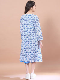 pspeaches Girls Floral Print Round Neck Sleeveless Tiered Midi Fit & Flared Cotton Dress