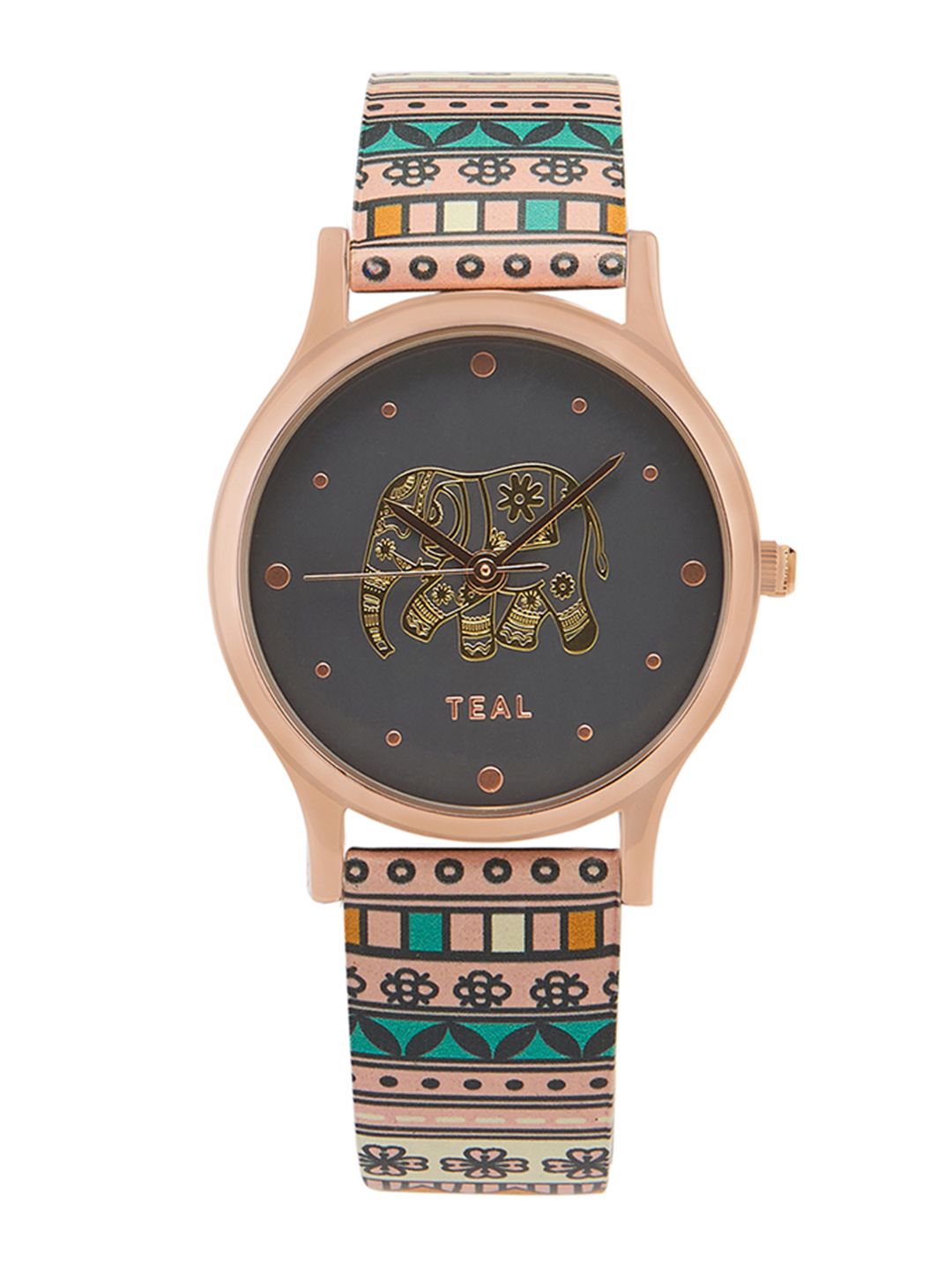 TEAL BY CHUMBAK Women Brass Printed Dial & Leather Bracelet Style Straps Analogue Watch 8907605119088