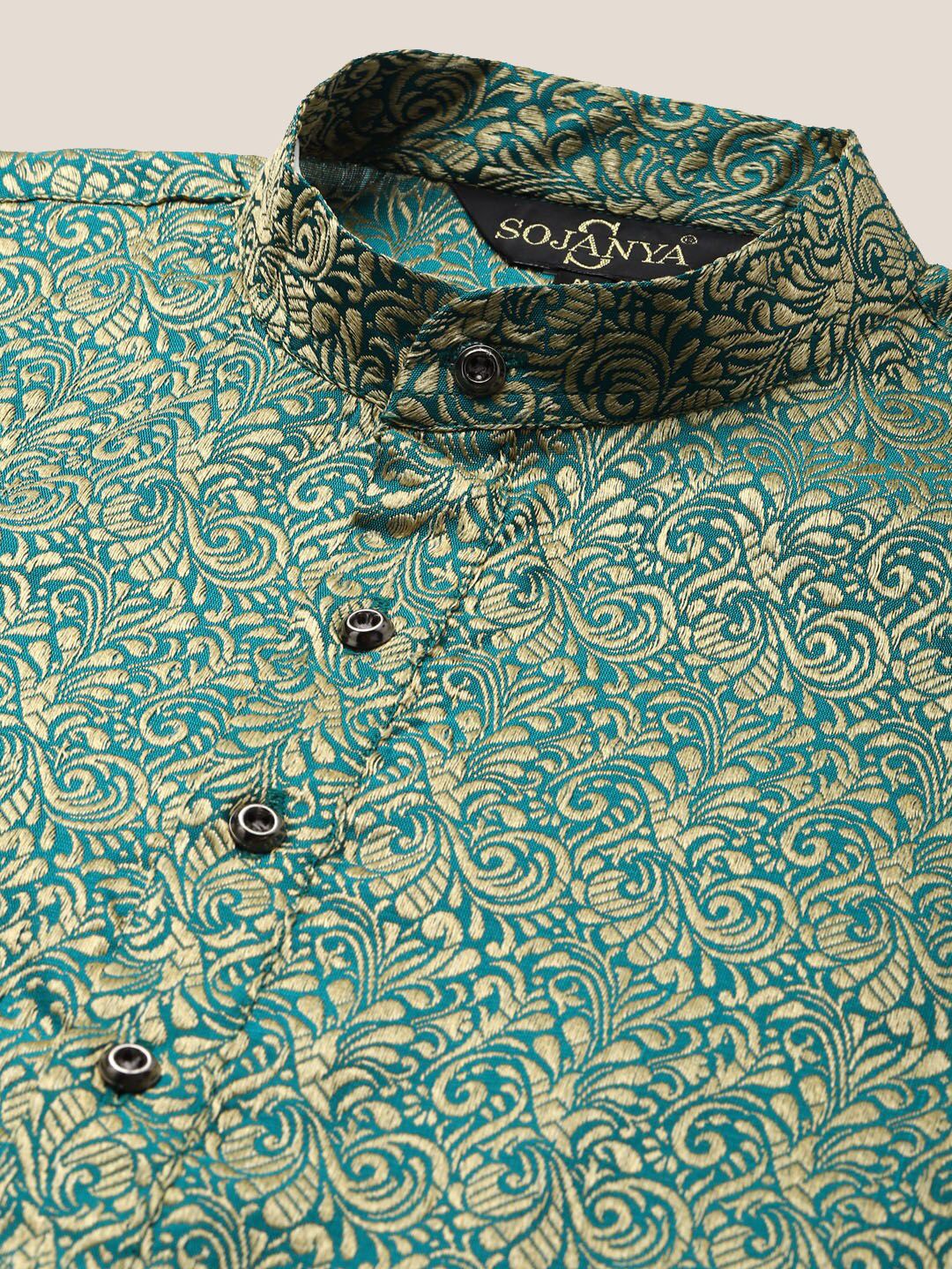 SOJANYA Woven Design Mandarin Collar Silk Cotton Kurta