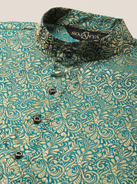 SOJANYA Woven Design Mandarin Collar Silk Cotton Kurta