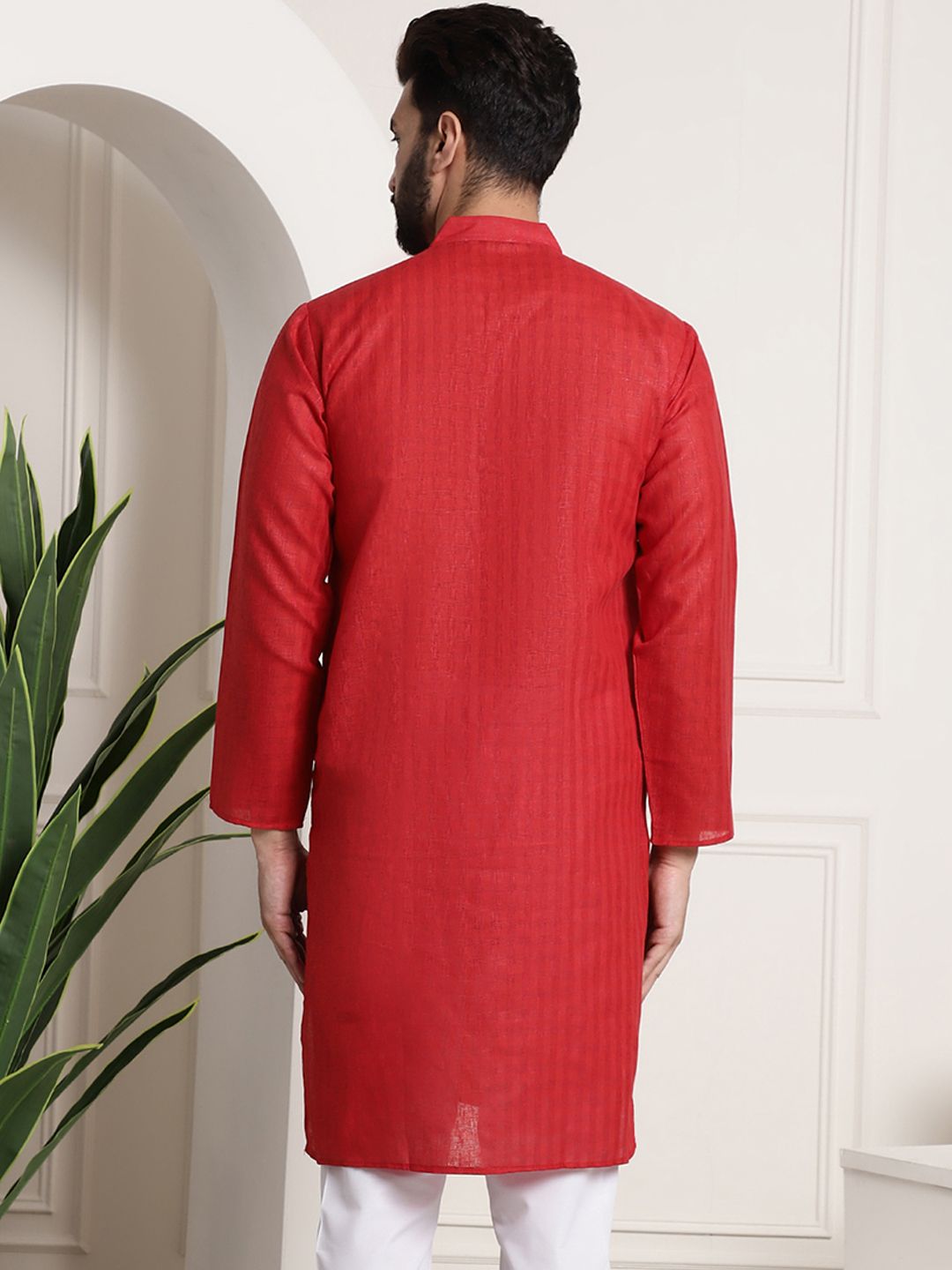 SOJANYA Lelaki Red Checked Straight Kurta