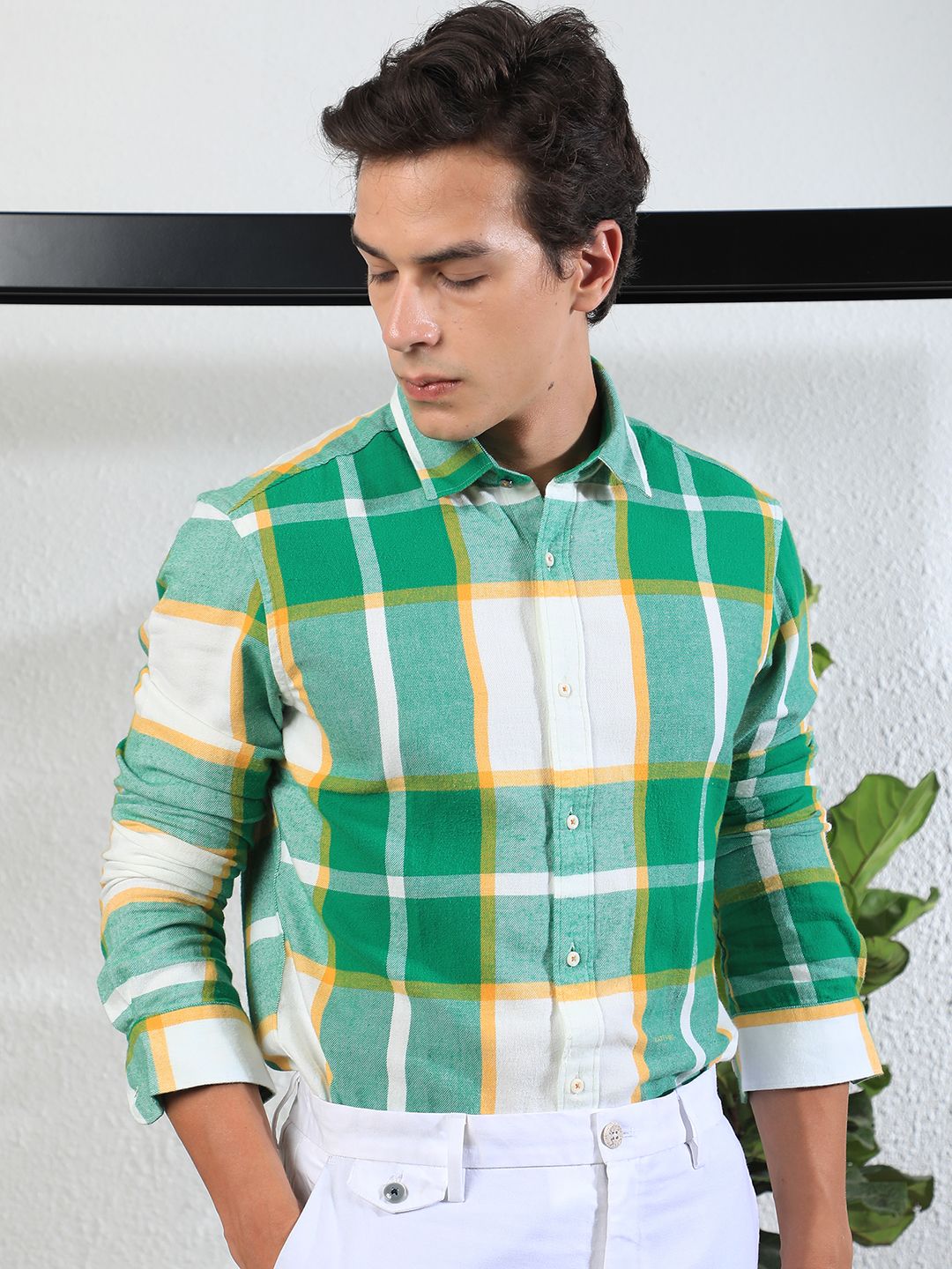 RARE RABBIT Pure Cotton Rayos Slim Fit Tartan Checked Shirt