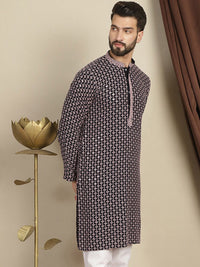 Anouk Geometric Printed Mandarin Collar Long Sleeves Thread Work Kurta