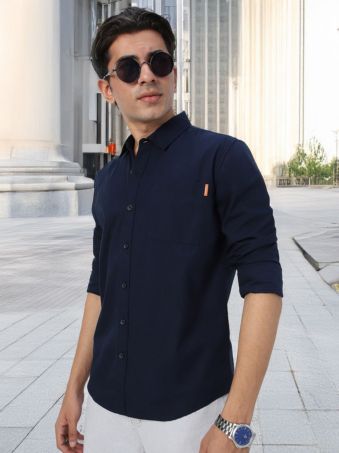 Urbano Fashion Men Spread Collar Solid Cotton Casual Shirt