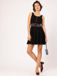 DressBerry Muted Melodies Textured Tiered Cinched Waist Dress