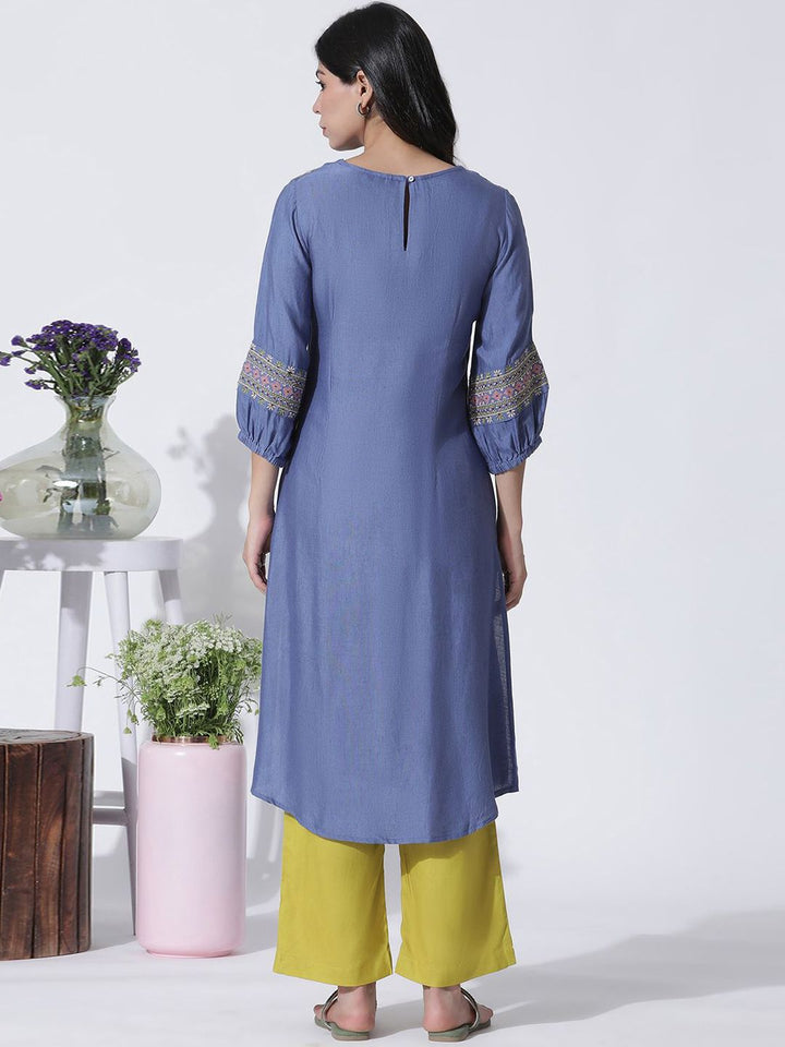 W Floral Embroidered Straight Kurta with Palazzos