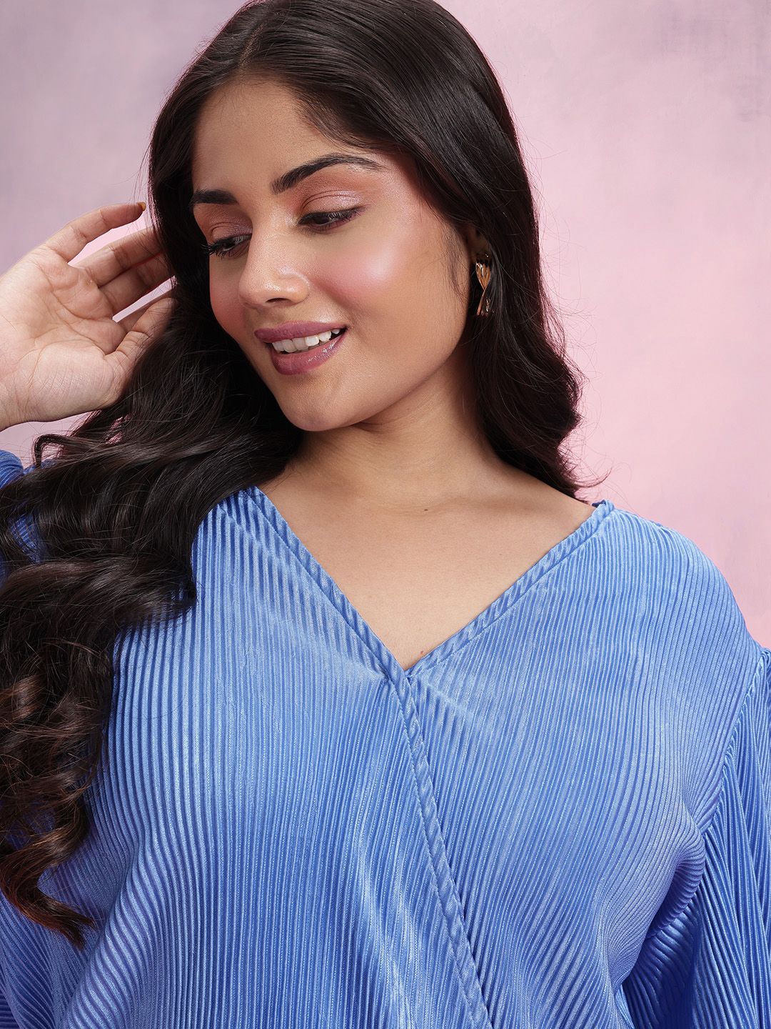 DressBerry Plus Size Solid Accordion Pleats Co-Ords