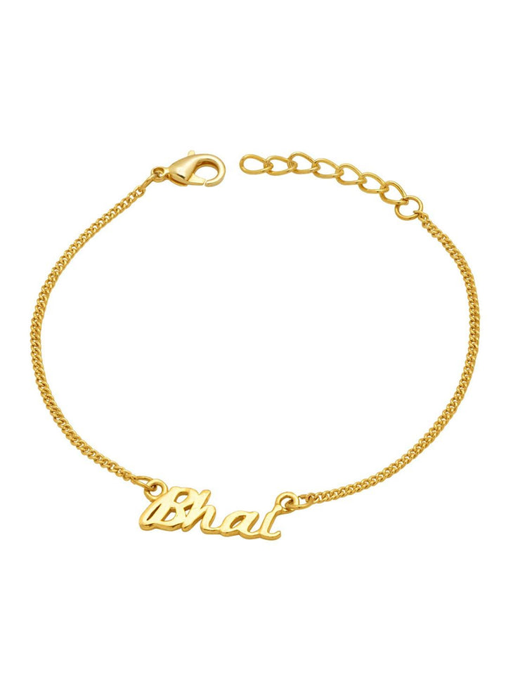 Voylla Gold-Toned Engraved with The Word 'Bhai' Rakhi Bracelet with Roli Chaawal Pack