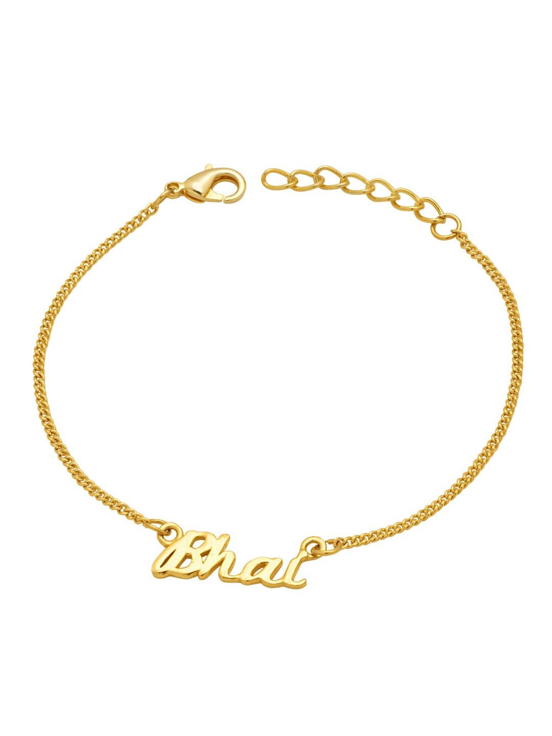 Voylla Gold-Toned Engraved with The Word 'Bhai' Rakhi Bracelet with Roli Chaawal Pack