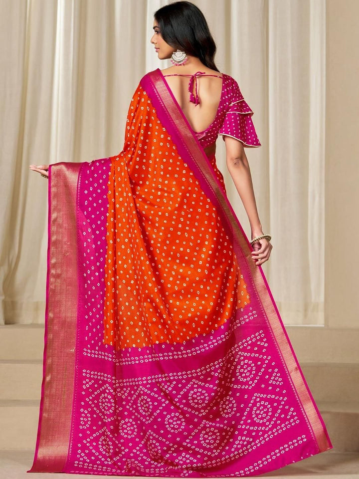 Kalini Women Dola Silk Bandhani Print Zari border Saree
