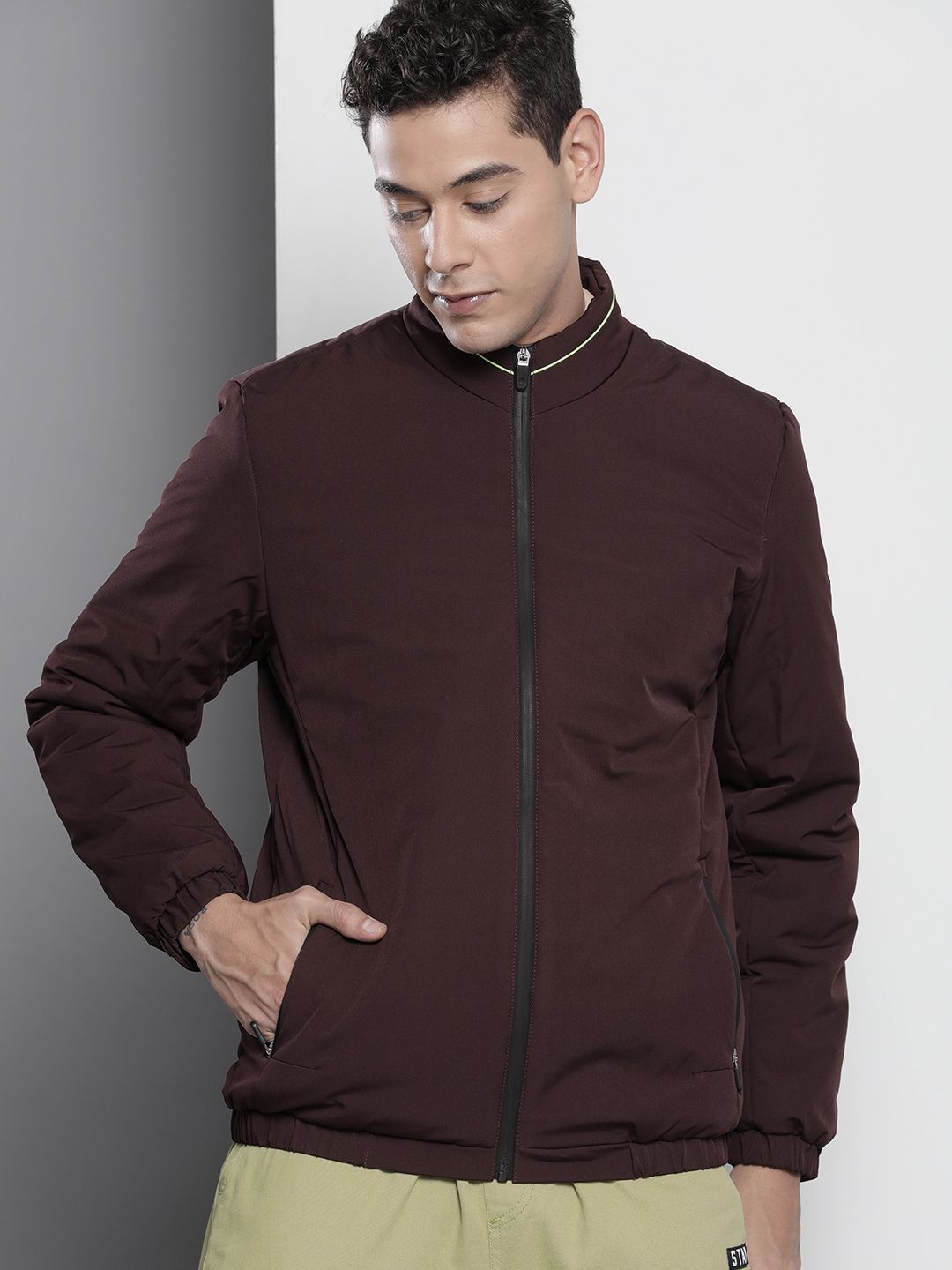 The Indian Garage Co Men Solid Zip-Front Bomber Jacket
