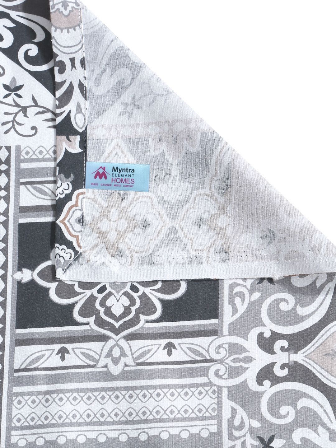 Myntra Elegant Homes Grey Ethnic Pure Cotton 400TC Super King Bedsheet Set-2.7mX2.7m