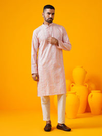 SOJANYA LUXE Motif Etnik Bersulam Kurta Lurus Kolar Mandarin Dengan Seluar