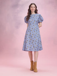DressBerry Floral Print Puff Sleeve A-Line Dress
