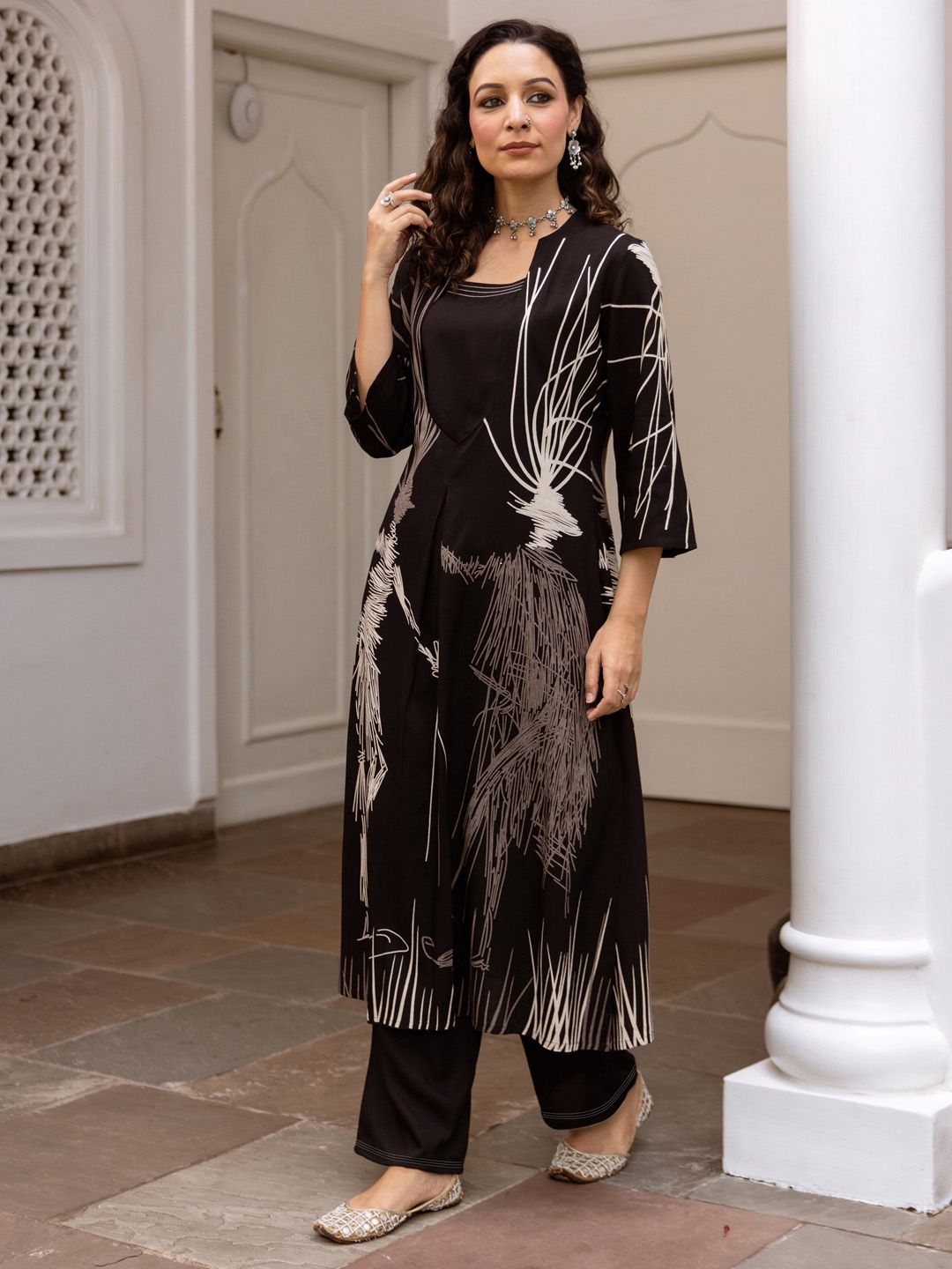 Indo Era Abstract Printed Regular Straight Kurta with Palazzos