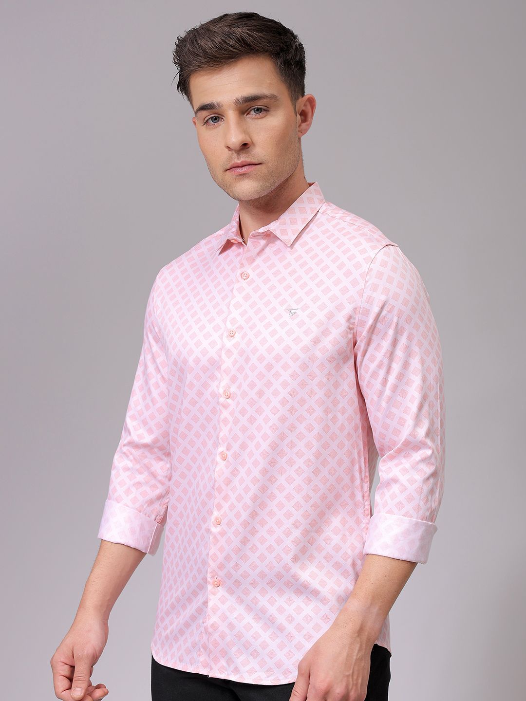 The Indian Garage Co Men Spread Collar Geometric Printed Cotton Slim Fit Formal Shirt