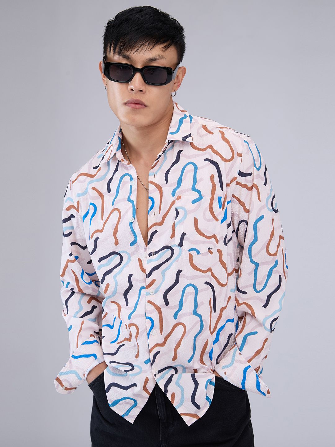 VASTRADO Men Classic Cutaway Collar Abstract Printed Slim Fit Casual Shirt