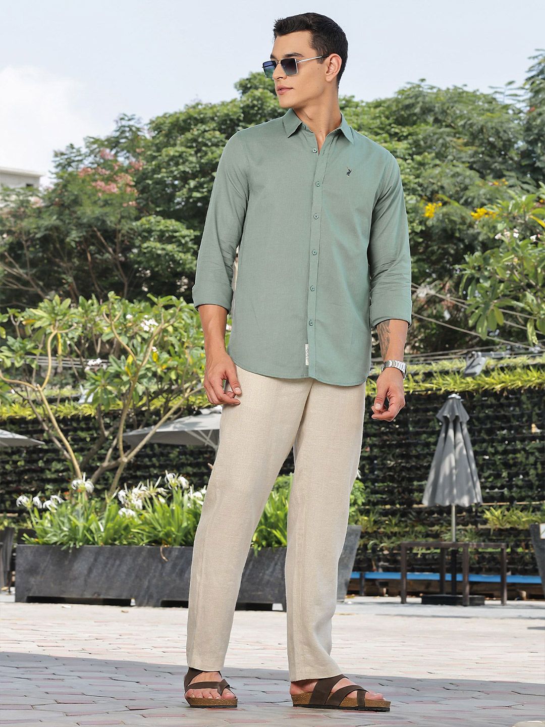 Thomas Scott Premium Slim Fit Spread Collar Linen Casual Shirt