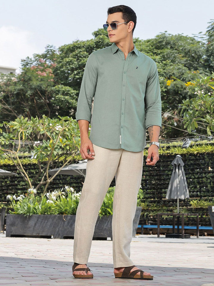 Thomas Scott Premium Slim Fit Spread Collar Linen Casual Shirt