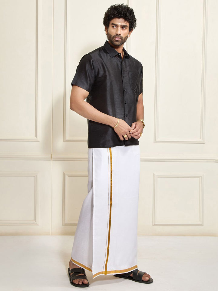 VASTRAMAY Shirt Collar Shirt With Veshti