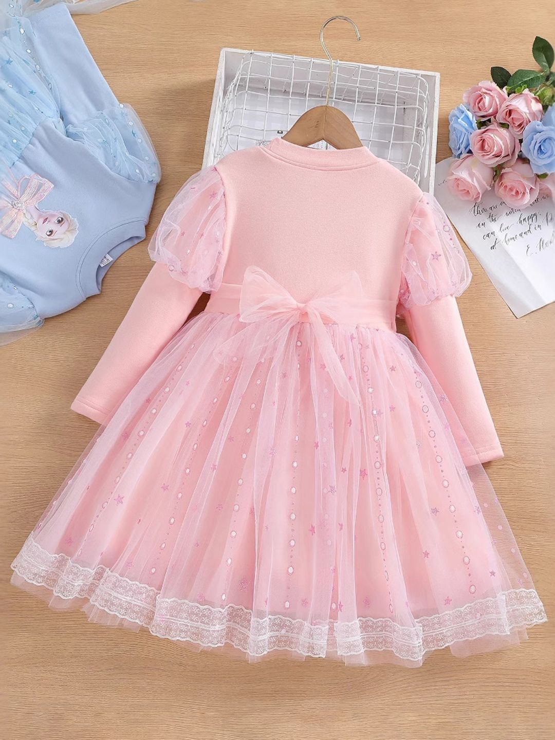 YK Girls Elsa Print Tulle Knee Length Fit and Flare Dress