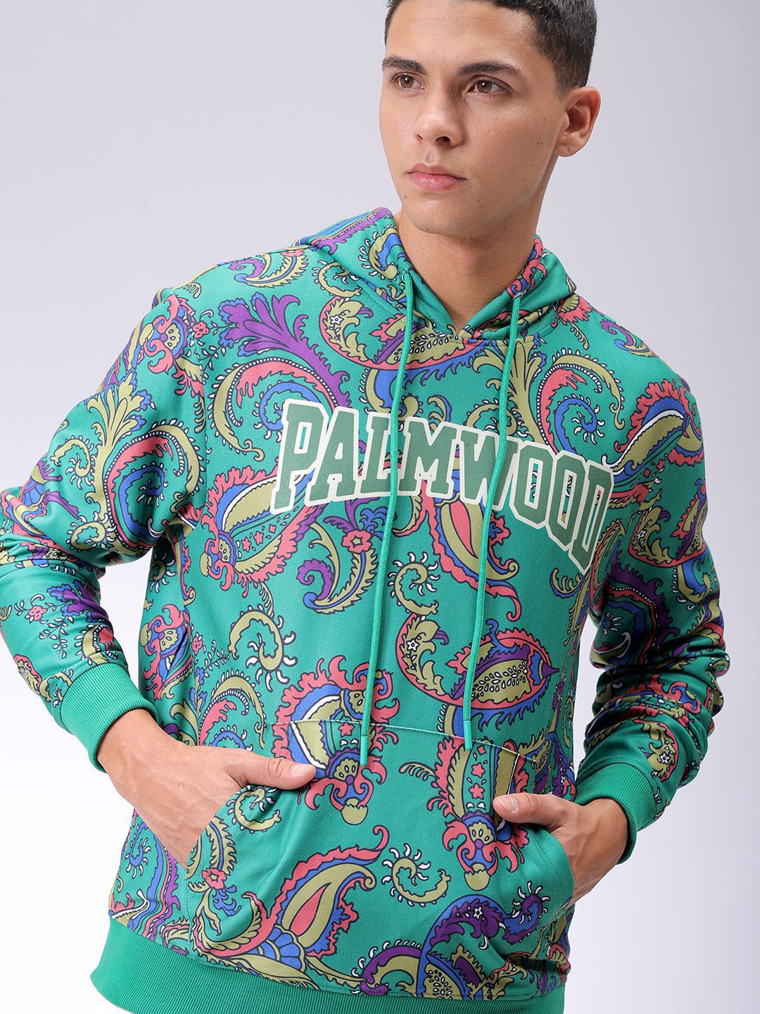 The Indian Garage Co Men Long Sleeves Abstract Printed Hooded Sweatshirt
