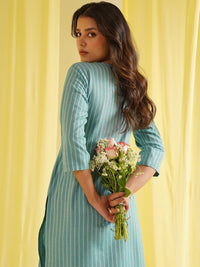 KALINI Women Striped Embroidered Kurta with Trousers