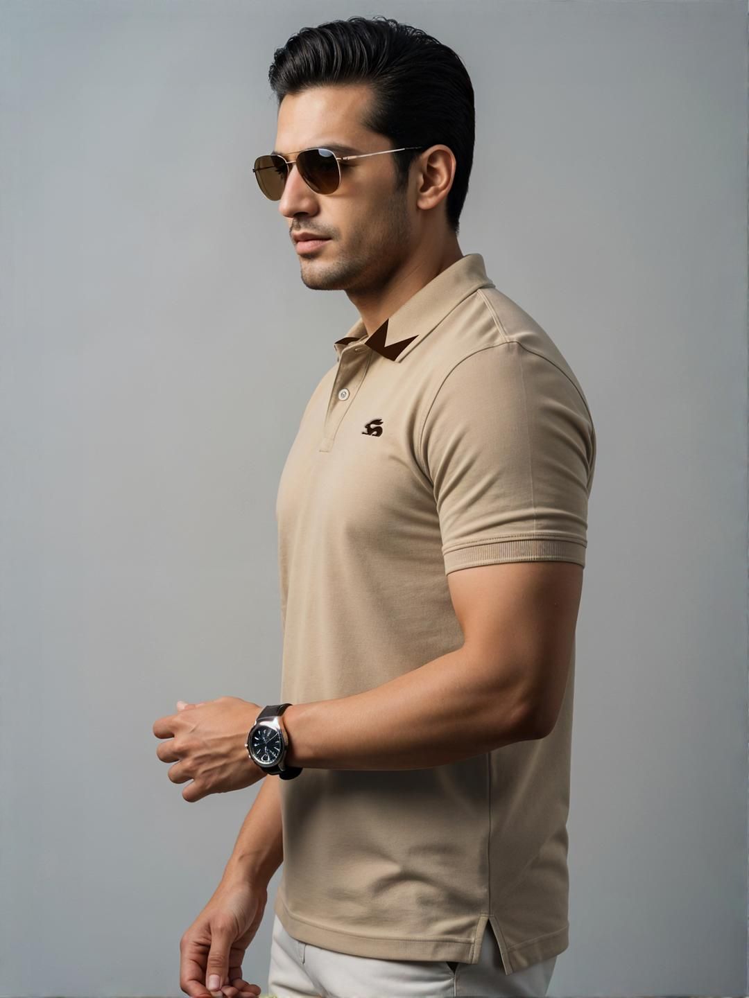 ADRO Men Beige Cotton Tshirts
