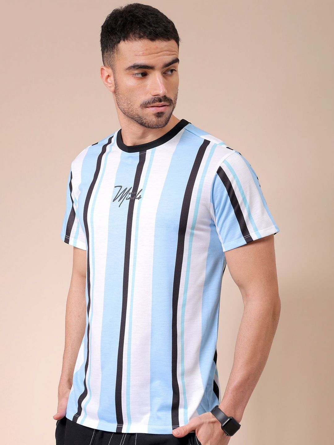 The Indian Garage Co Men Striped Round Neck Slim Fit T-shirt