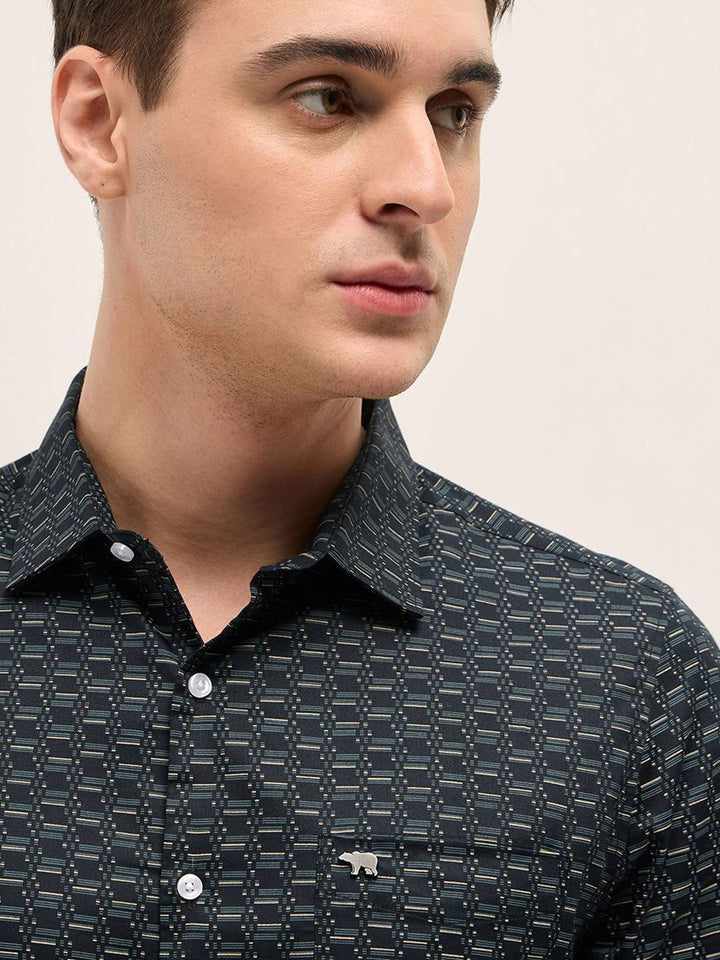 THE BEAR HOUSE Men Spread Collar Abstract Printed Pure Cotton Tailored Fit Formal Shirt