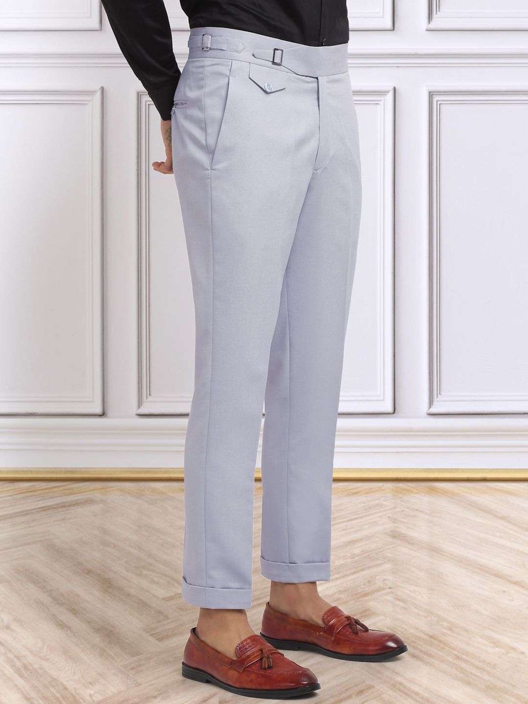 Seluar Gurkha Solid Slim Fit Lelaki KLOTTHE Kapas Kelabu Kaya