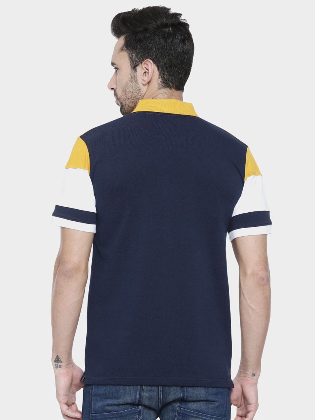 ADRO Lelaki Colourblocked Polo Collar Cotton T-shirt