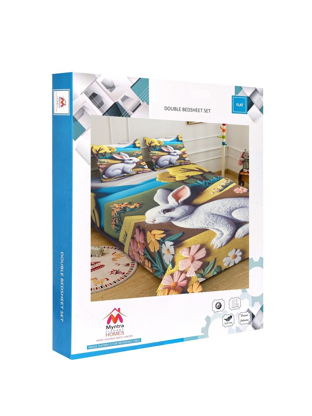 Myntra Elegant Homes Biru & Putih 400 TC Cadar Katil King dengan 2 Sarung Bantal