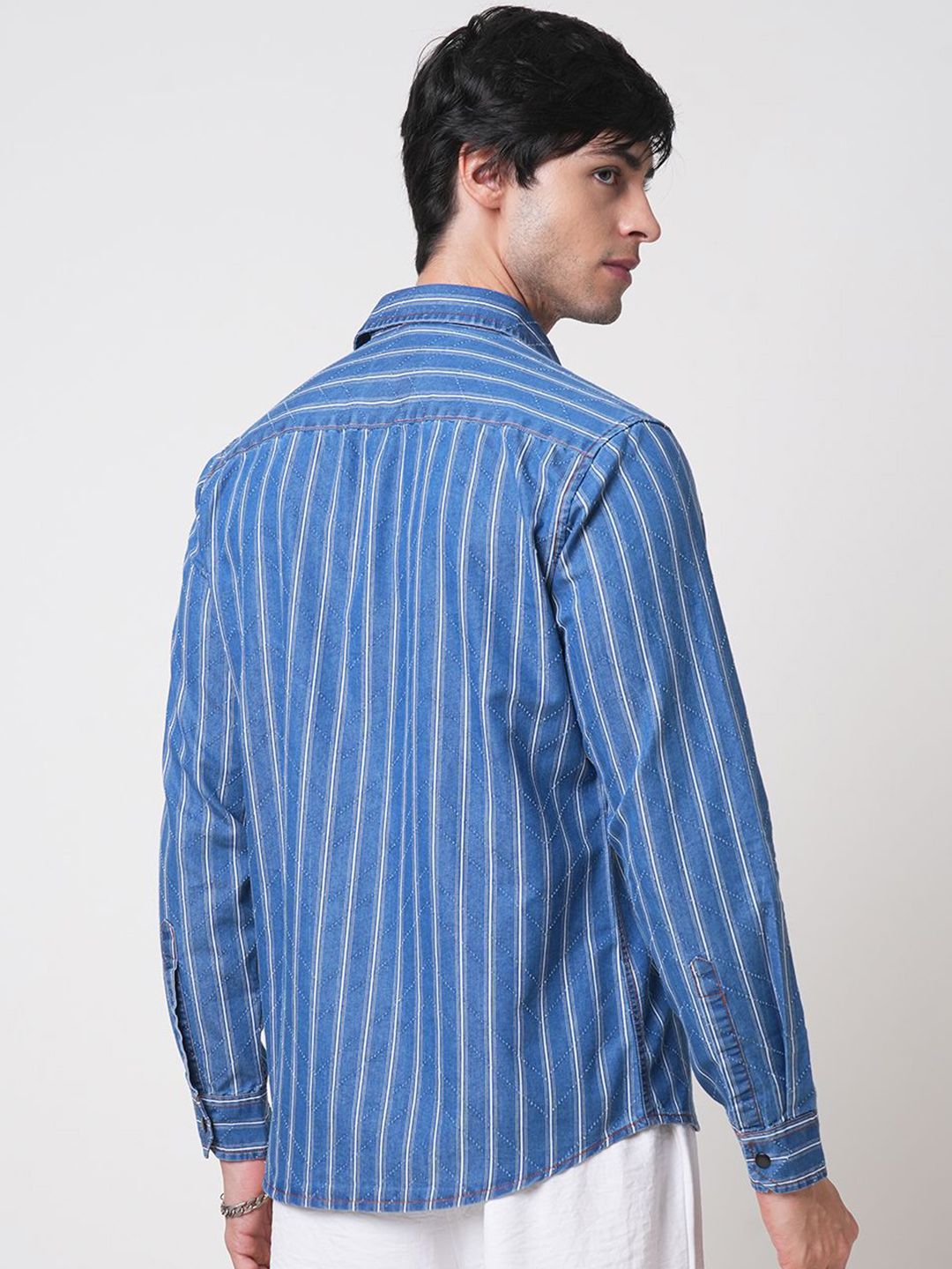 VASTRADO Men Classic Slim Fit Pinstripes Opaque Striped Casual Shirt