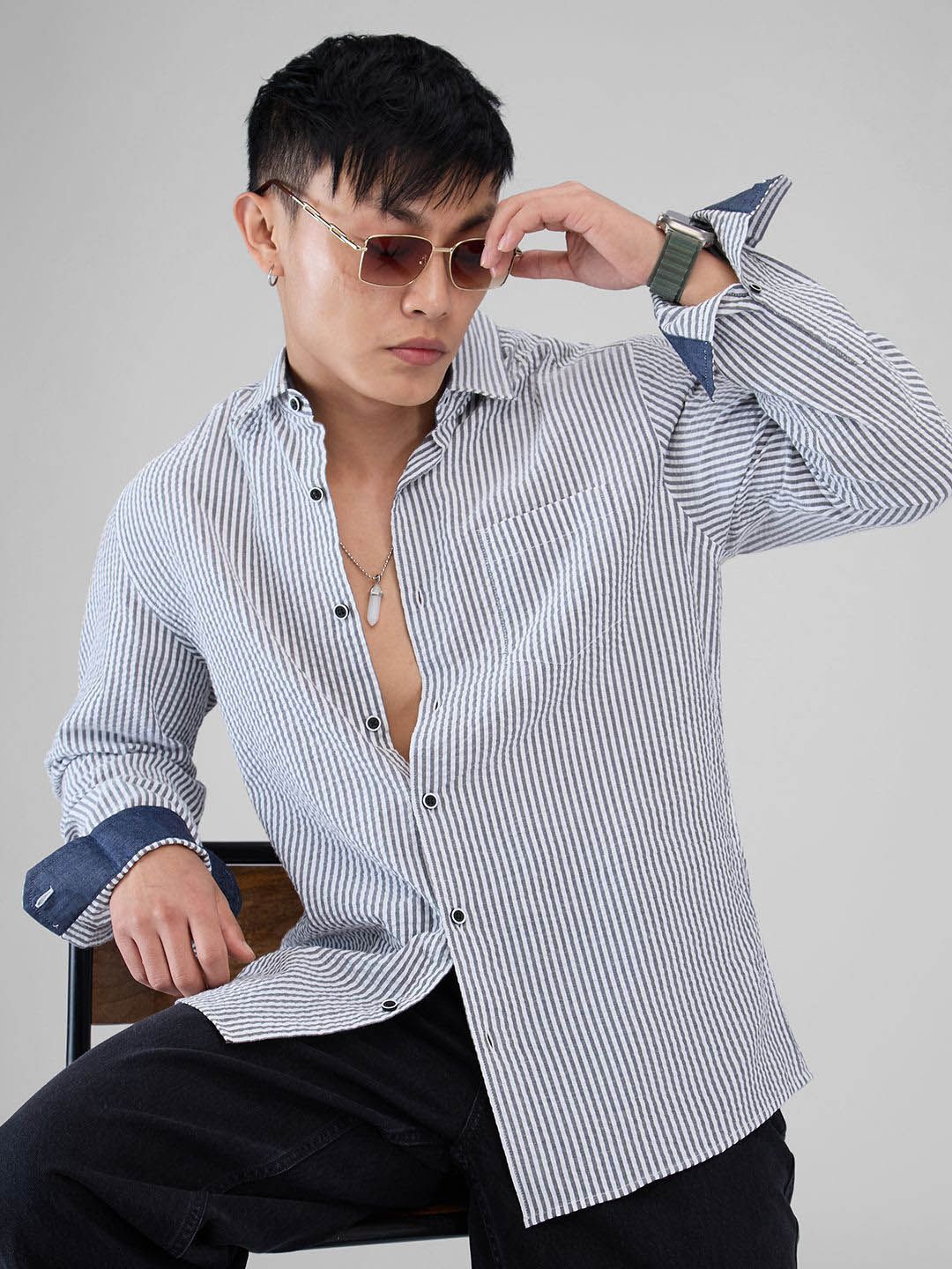 VASTRADO Men Classic Slim Fit Pinstripes Opaque Striped Casual Shirt