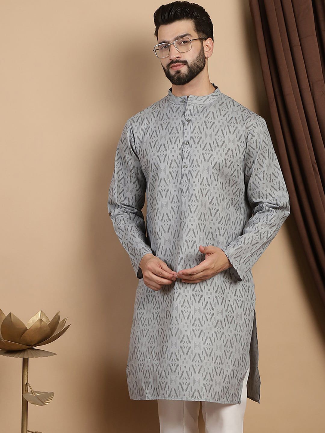Anouk Mandarin Collar Long Sleeves Ethnic Motifs Cotton Kurta