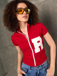 SASSAFRAS Women Typography Printed High Neck Pockets Slim Fit T-shirt
