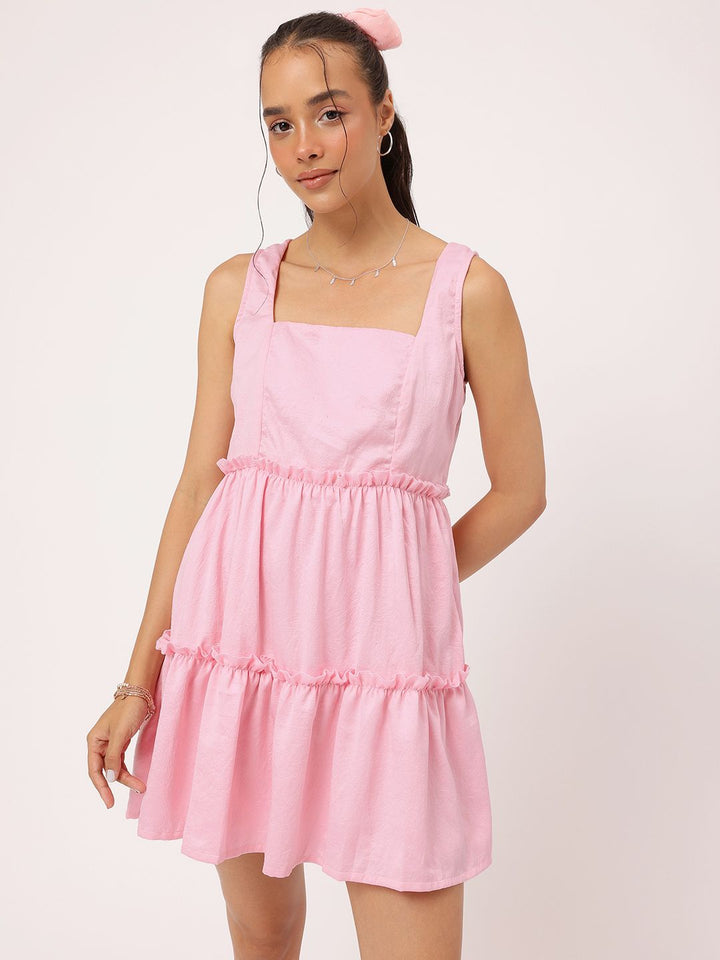 DressBerry Millennial Pink Tiered Mini Magic A-Line Dress