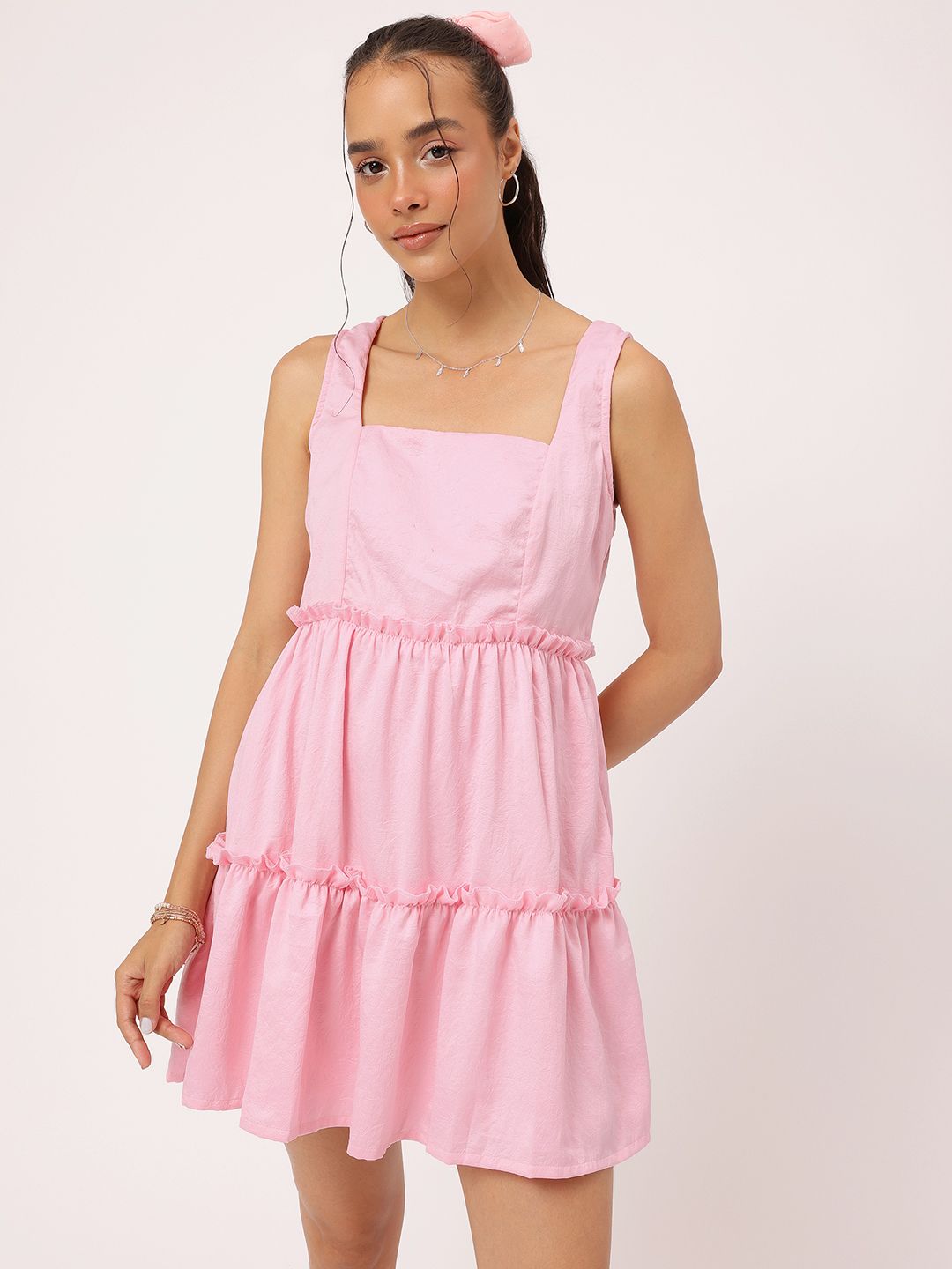 DressBerry Millennial Pink Tiered Mini Magic A-Line Dress