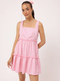 DressBerry Millennial Pink Tiered Mini Magic A-Line Dress