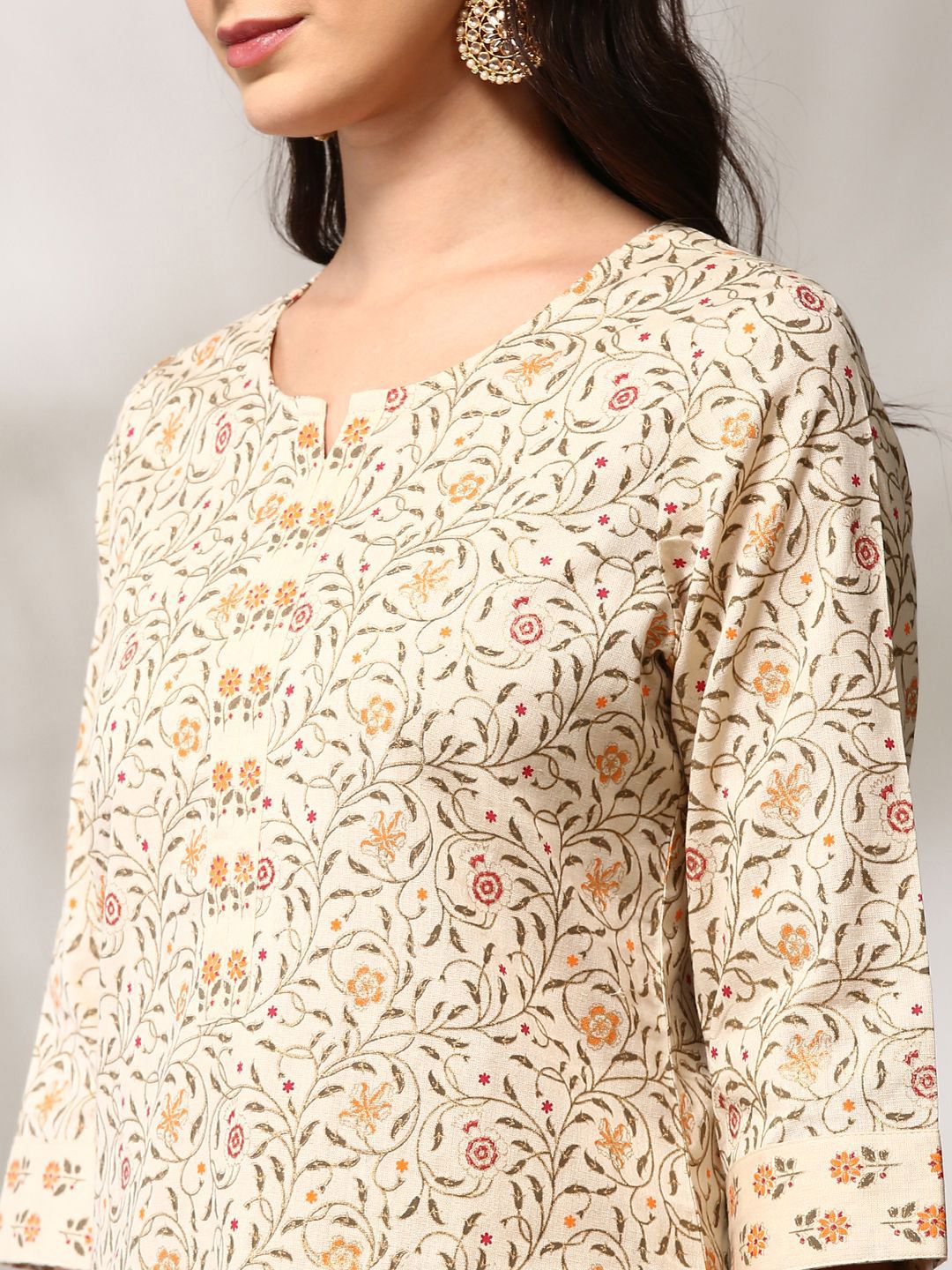 Anouk Floral Printed Regular Pure Cotton Straight Kurta with Trousers