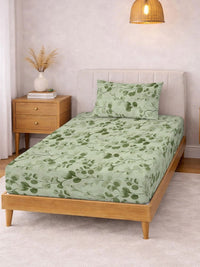 Myntra Elegant Homes Green Floral 300 TC Cadar Katil Bujang dengan 1 Sarung Bantal