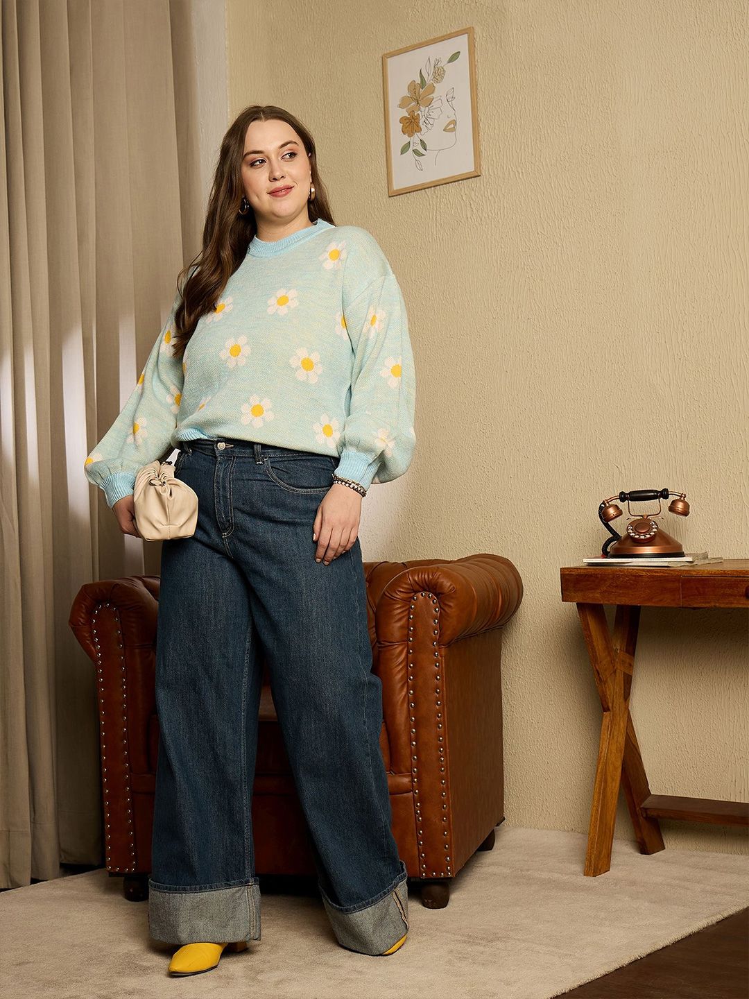 Berrylush Curve Women Floral Printed Ribbed Pullover