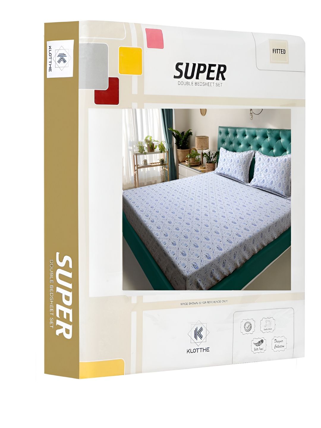 KLOTTHE White Floral Cotton 300 TC Fitted King Bedsheet with 2 Pillow Covers-98 x 89 inches